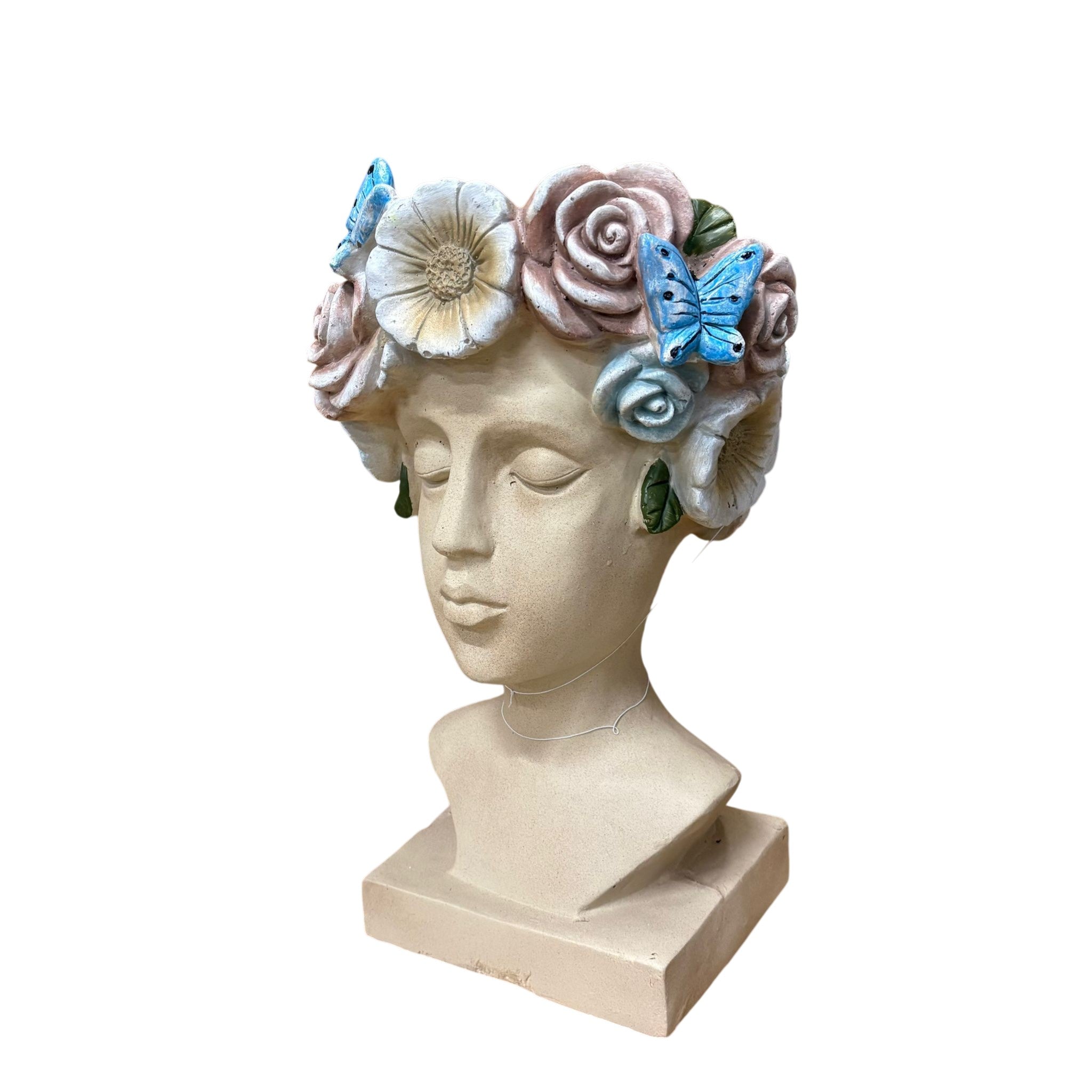 42cm Fibre Glass Head Bust Planter, Hand Finished, Indoor or Outdoor Use