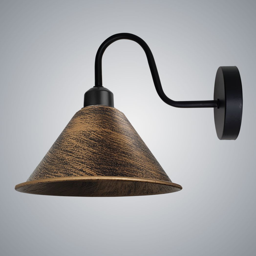 Vintage Brushed Copper Black Swan Neck Wall Sconce, Cone Shade