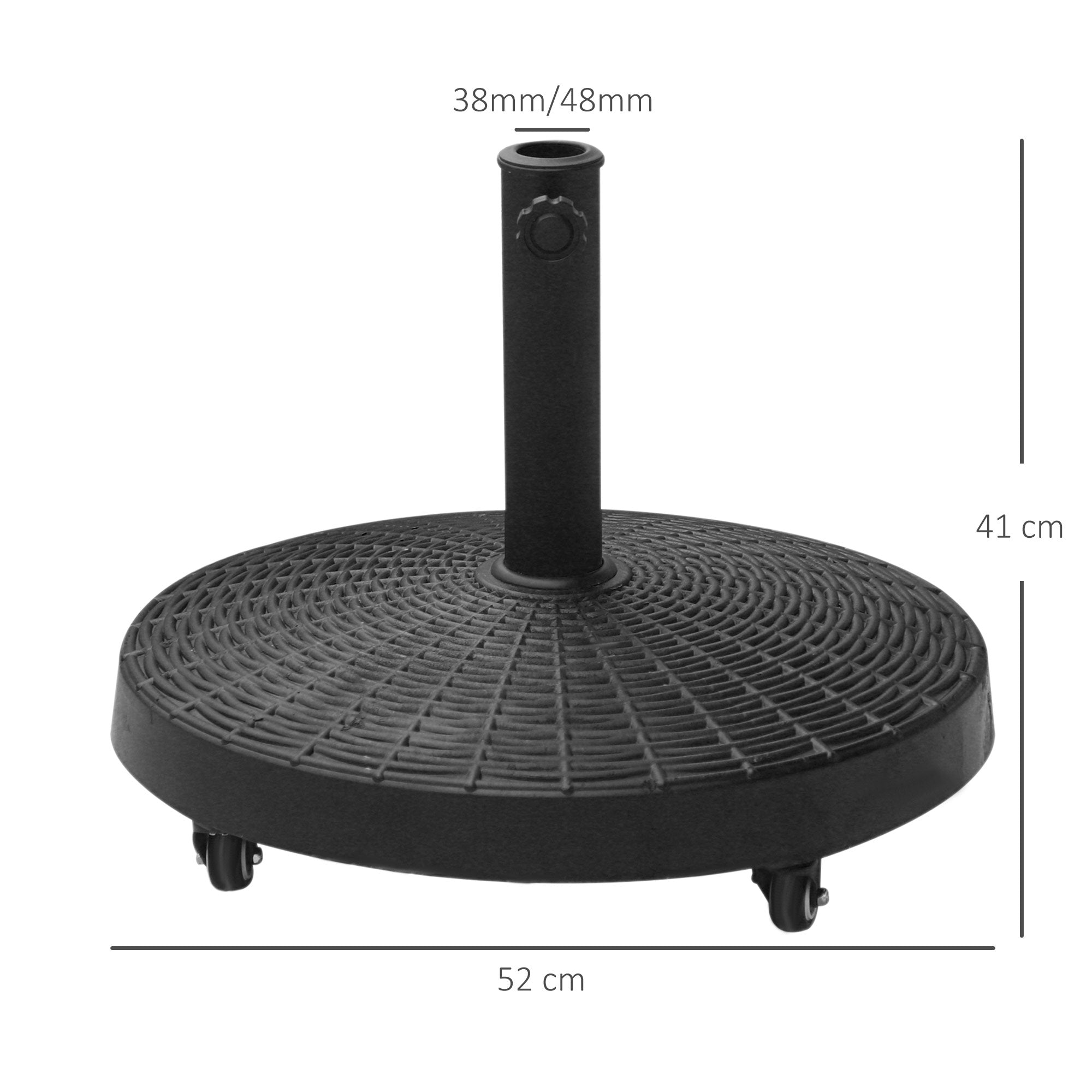 Outsunny Resin Patio Umbrella Base with Wheels, Black, Fits 38mm and 48mm Poles
