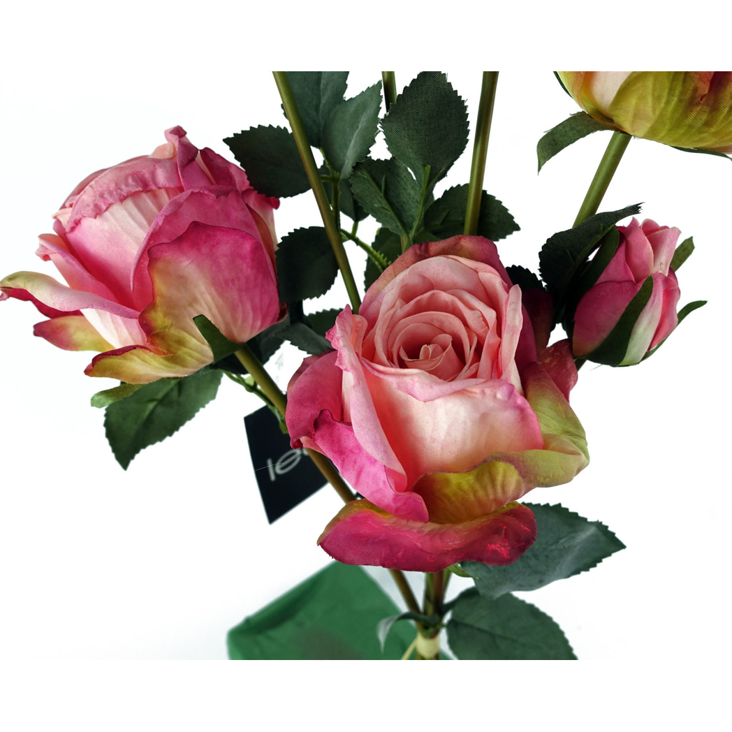 Leaf 60cm Pink Rose Artificial Flower Spray with 4 Flowers and 3 Buds