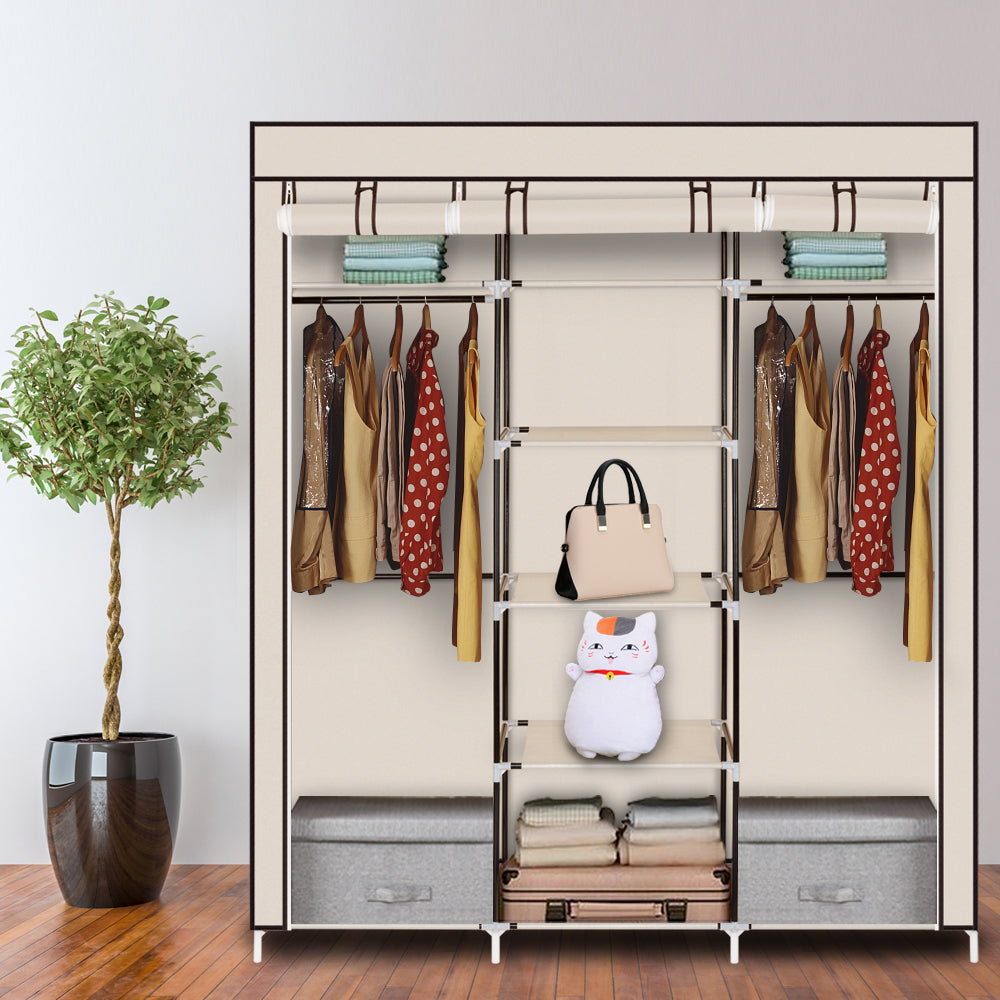 69" Portable Clothes Closet Storage Organizer with Shelves, Beige