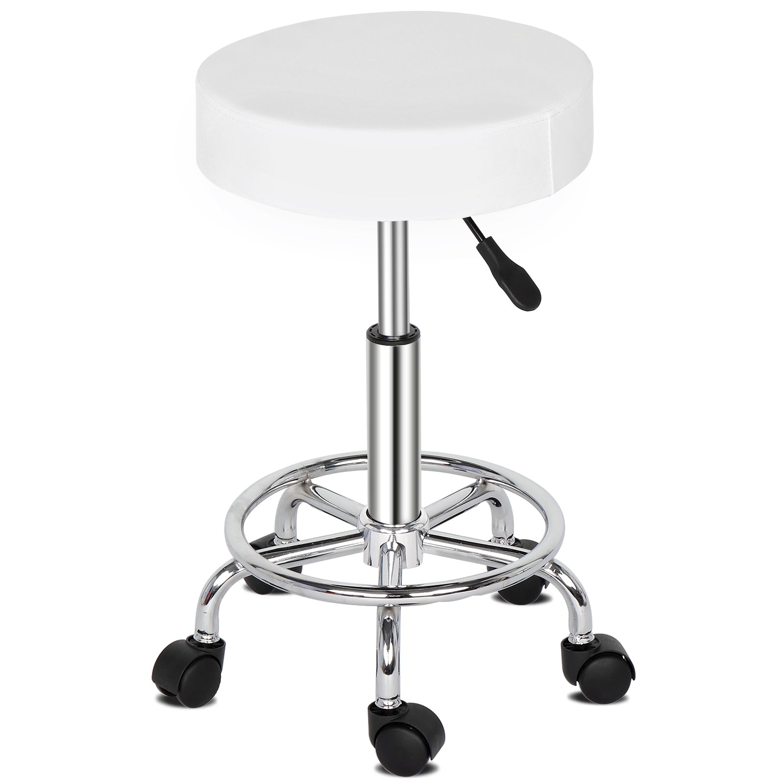 White Round Swivel Bar Stool with Casters