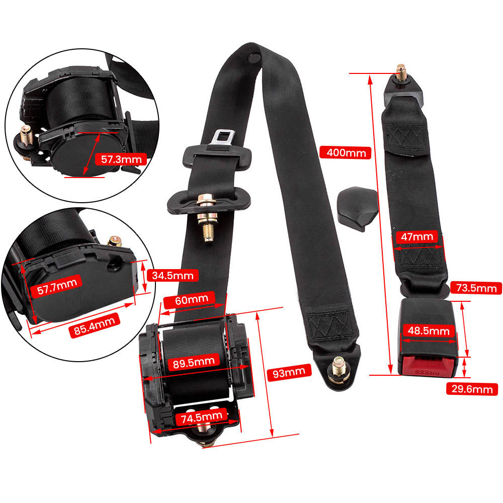 Pair Retractable Adjustable Shoulder Seat Belt Universal 3 Point Safety Belts