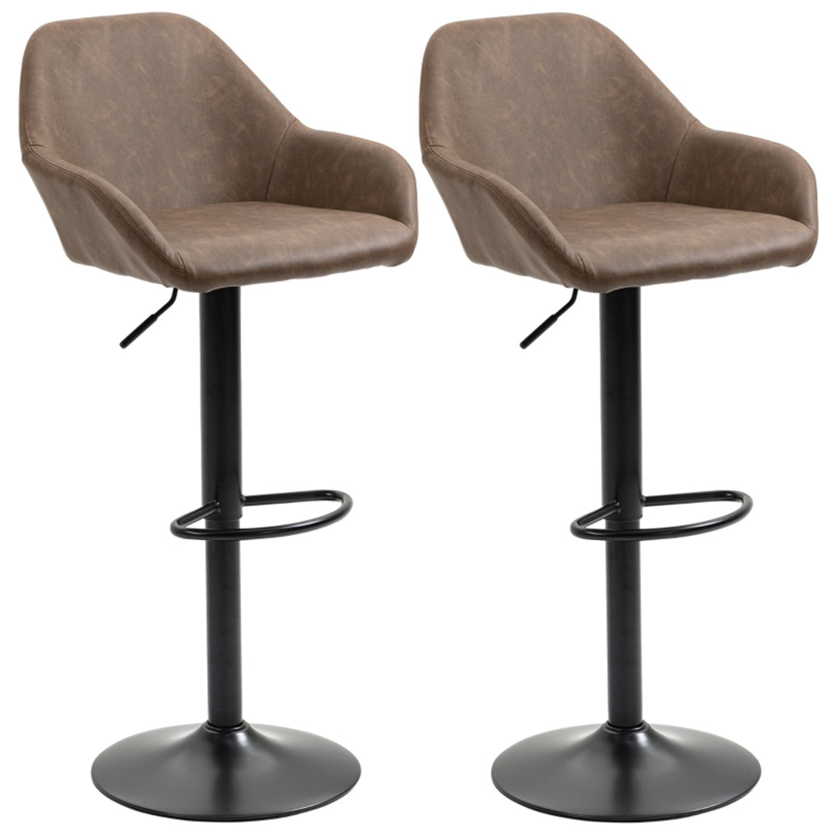 Set of 2 Adjustable Swivel PU Leather Bar Stools