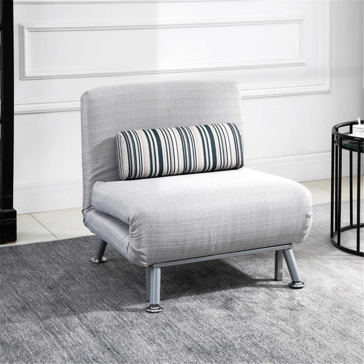 Grey Single Futon Sofa Bed with Adjustable Back, Steel Frame and Matching Pillow