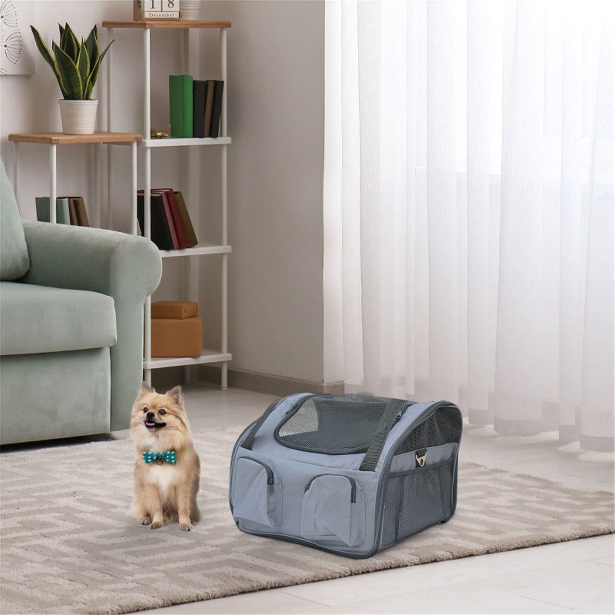 Foldable Pet Carrier Bag for Cats and X-Small Dogs with Mesh Top, Handles and Pockets