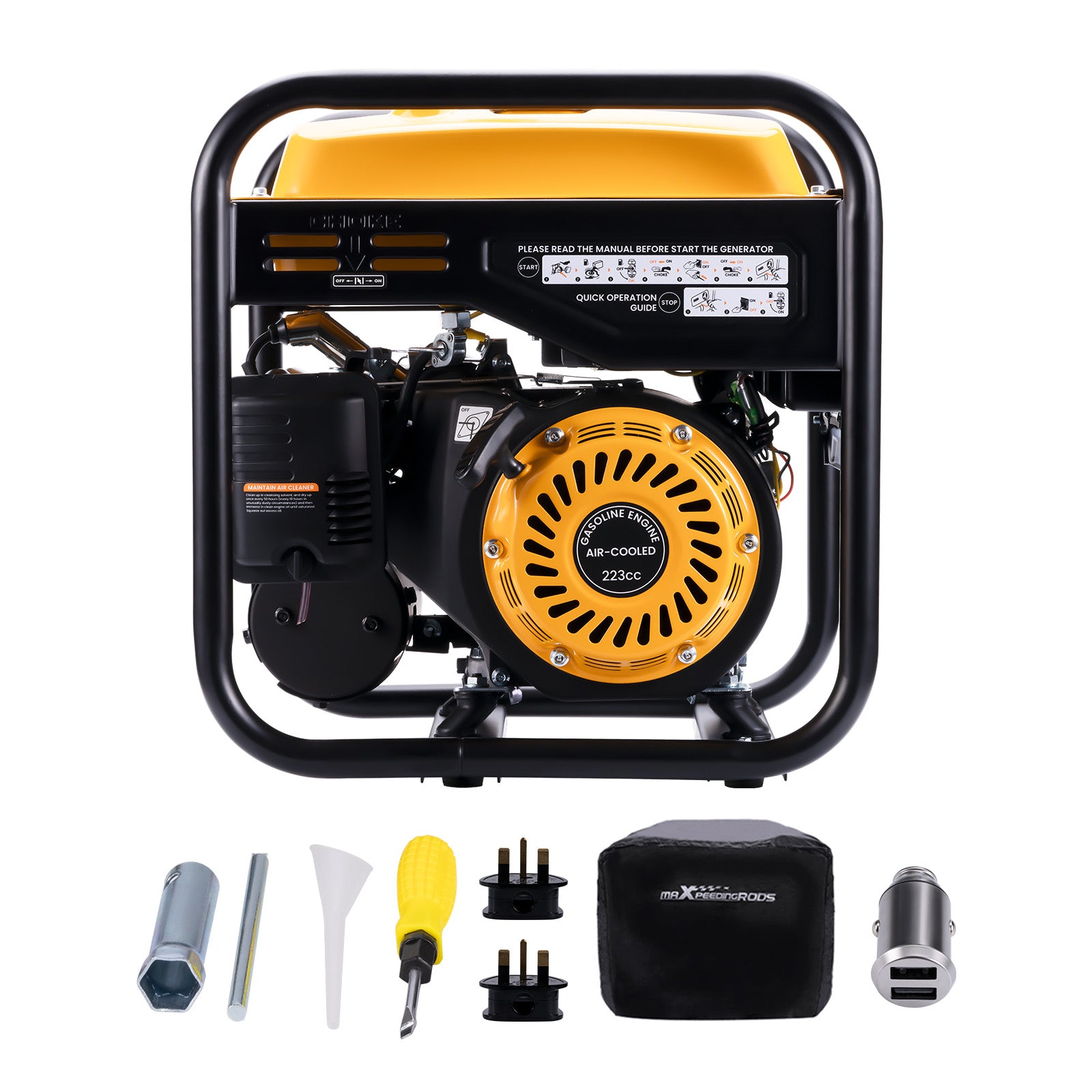 3500W Inverter Petrol Generator, 4-Stroke 223cc OHV Engine, 26kg Lightweight, 2 USB, 2 AC Outlets, Camping Generator