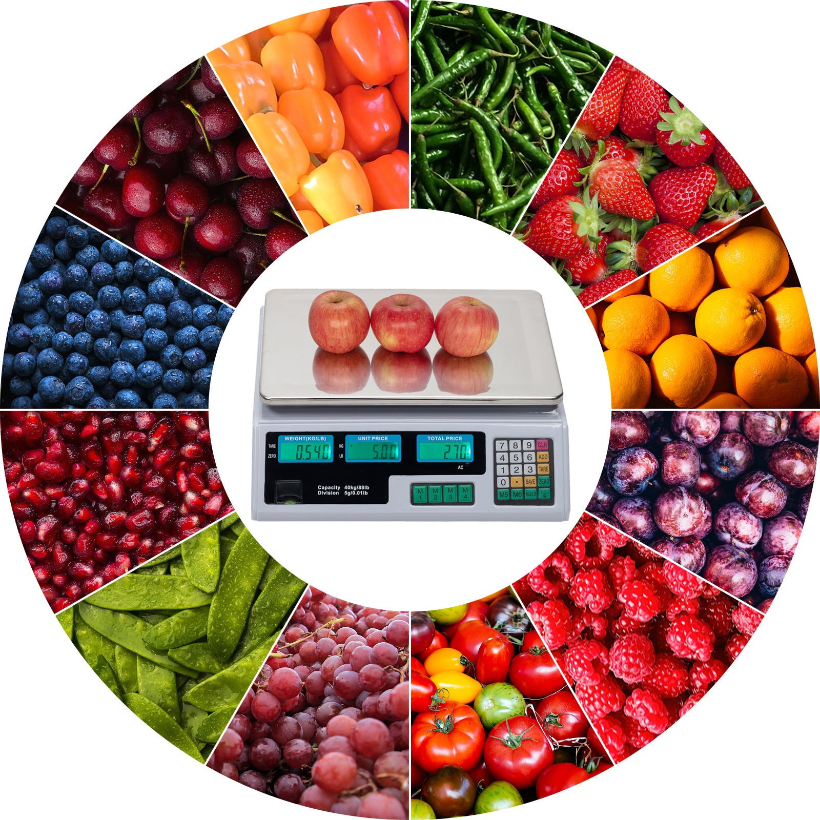 【Old code:42353336】ACS-30 40kg/5g Digital Price Computing Scale for Vegetable UK Plug Silver & White