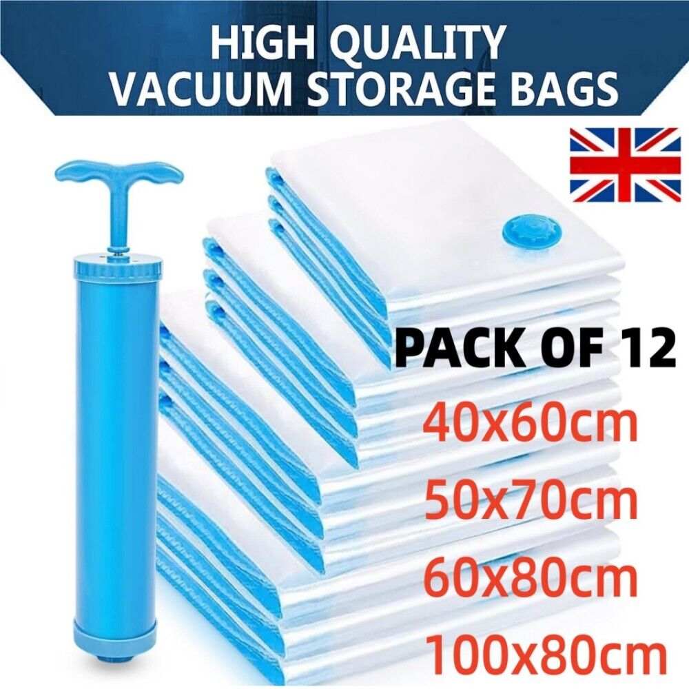 12 Strong Vacuum Storage Bags with Manual Air Pump