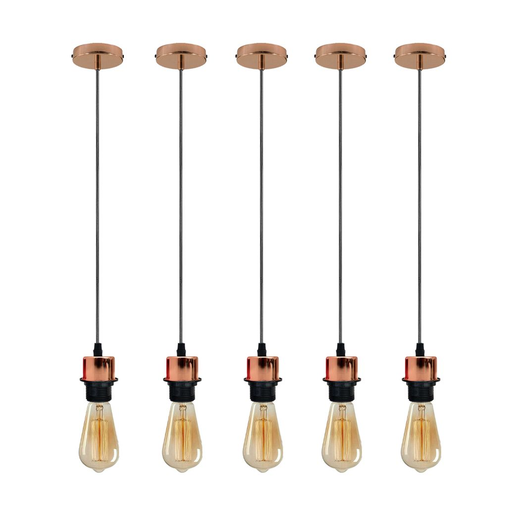5 Pack Rose Gold E27 Pendant Light Holder, Lampshade Compatible