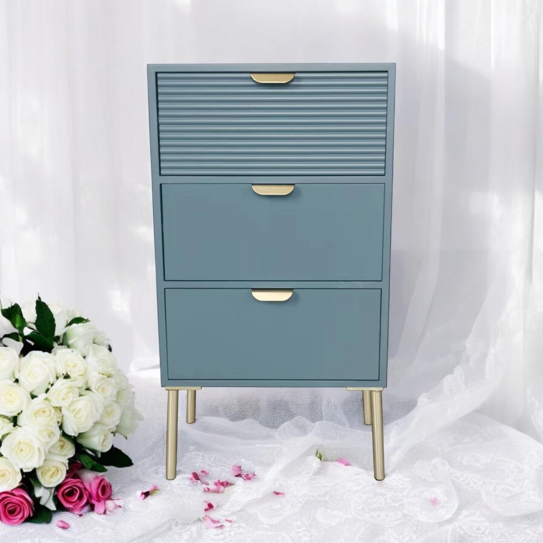 MSL 75cm Blue Wooden 3 Drawer Chest of Drawers