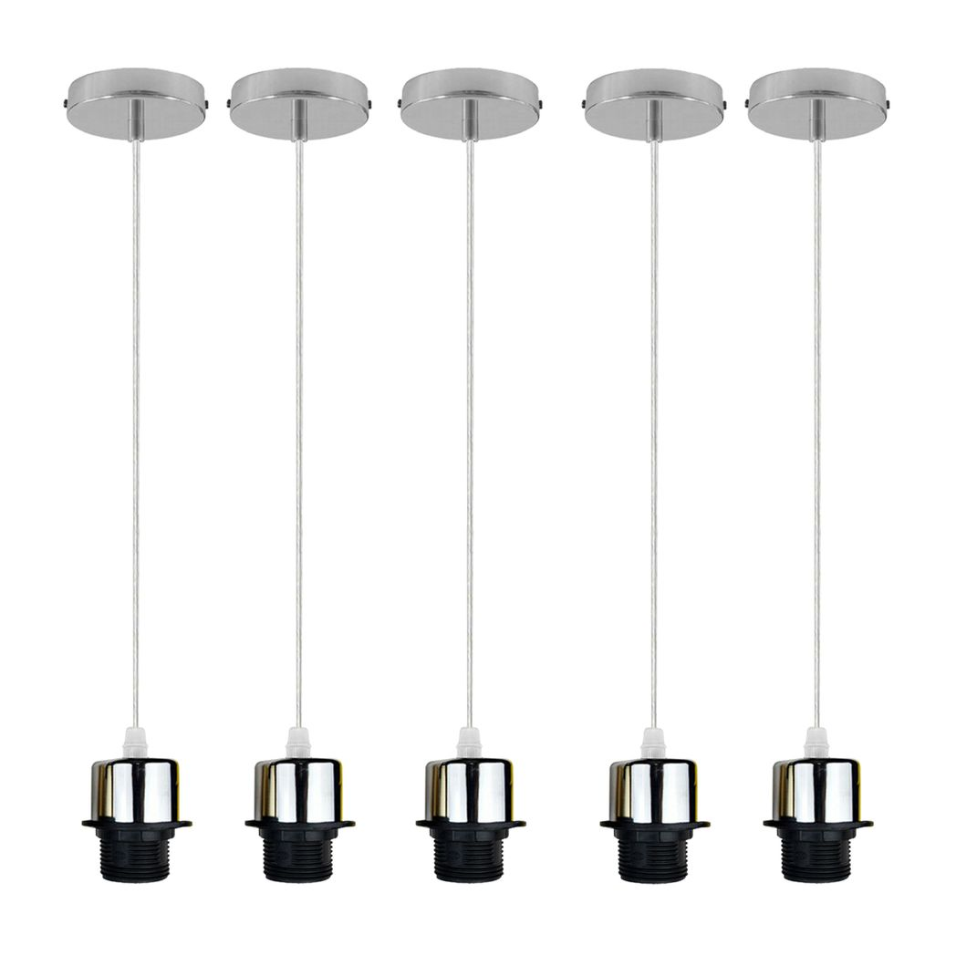 5 Pack Vintage Chrome E27 Pendant Light Holders with PVC Cable