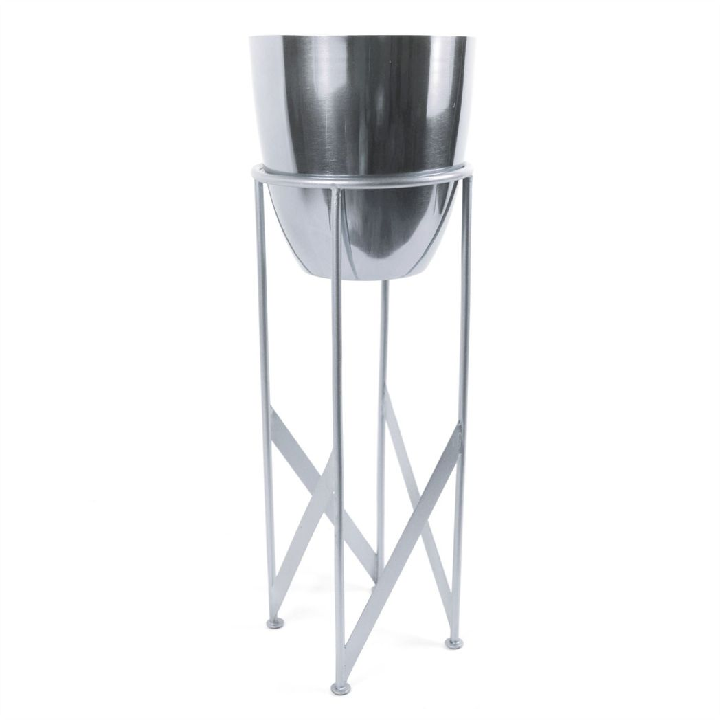 Leaf 90cm Silver Metal Planter with Artificial Yukka Plant