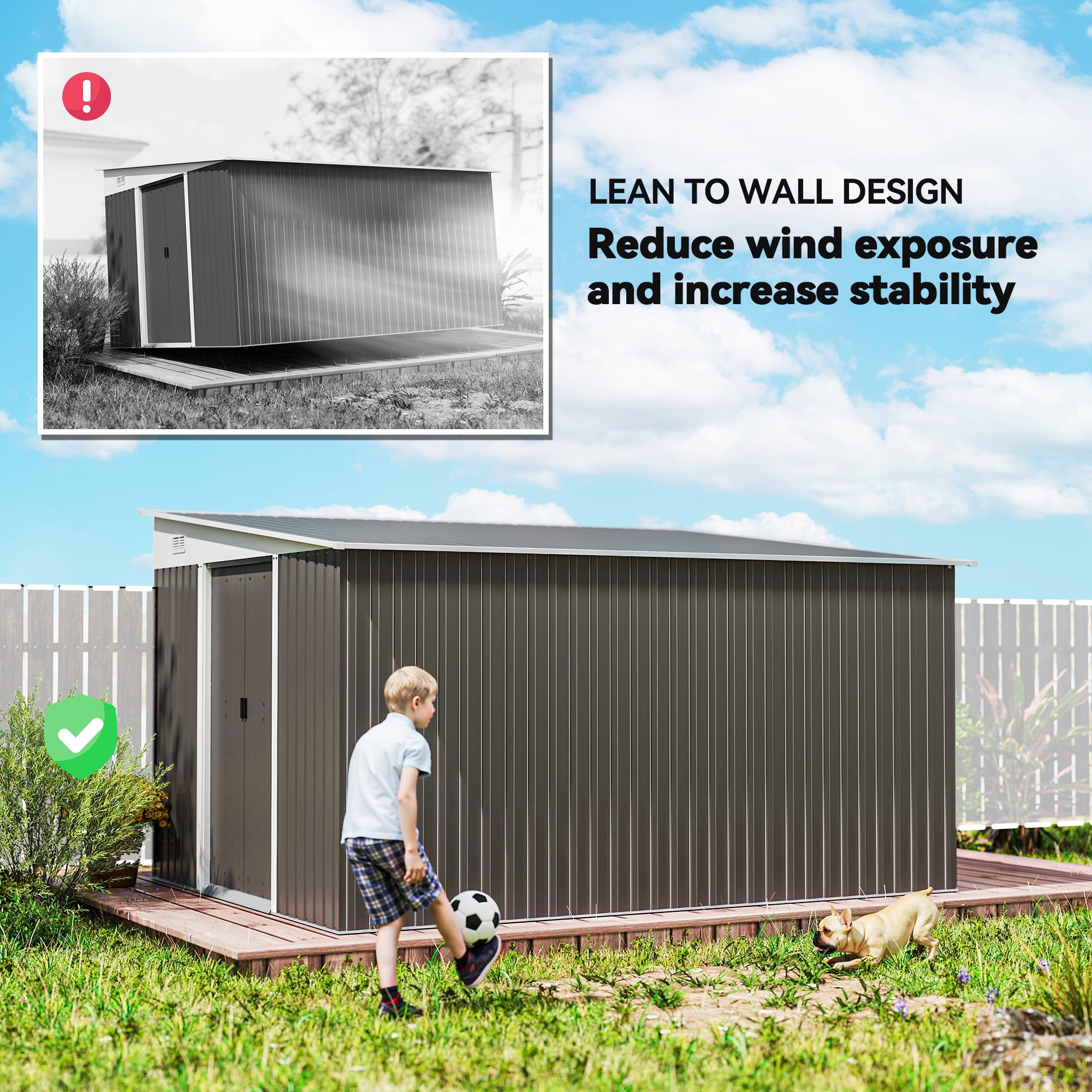 Outsunny 11.3 x 9.2ft Steel Garden Shed with Double Sliding Doors, 2 Air Vents, Grey