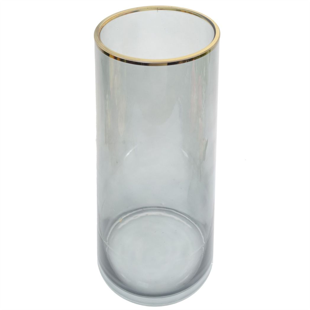 Leaf 28cm Smoke Grey Glass Vase with Gold Rim for Real or Artificial Flowers