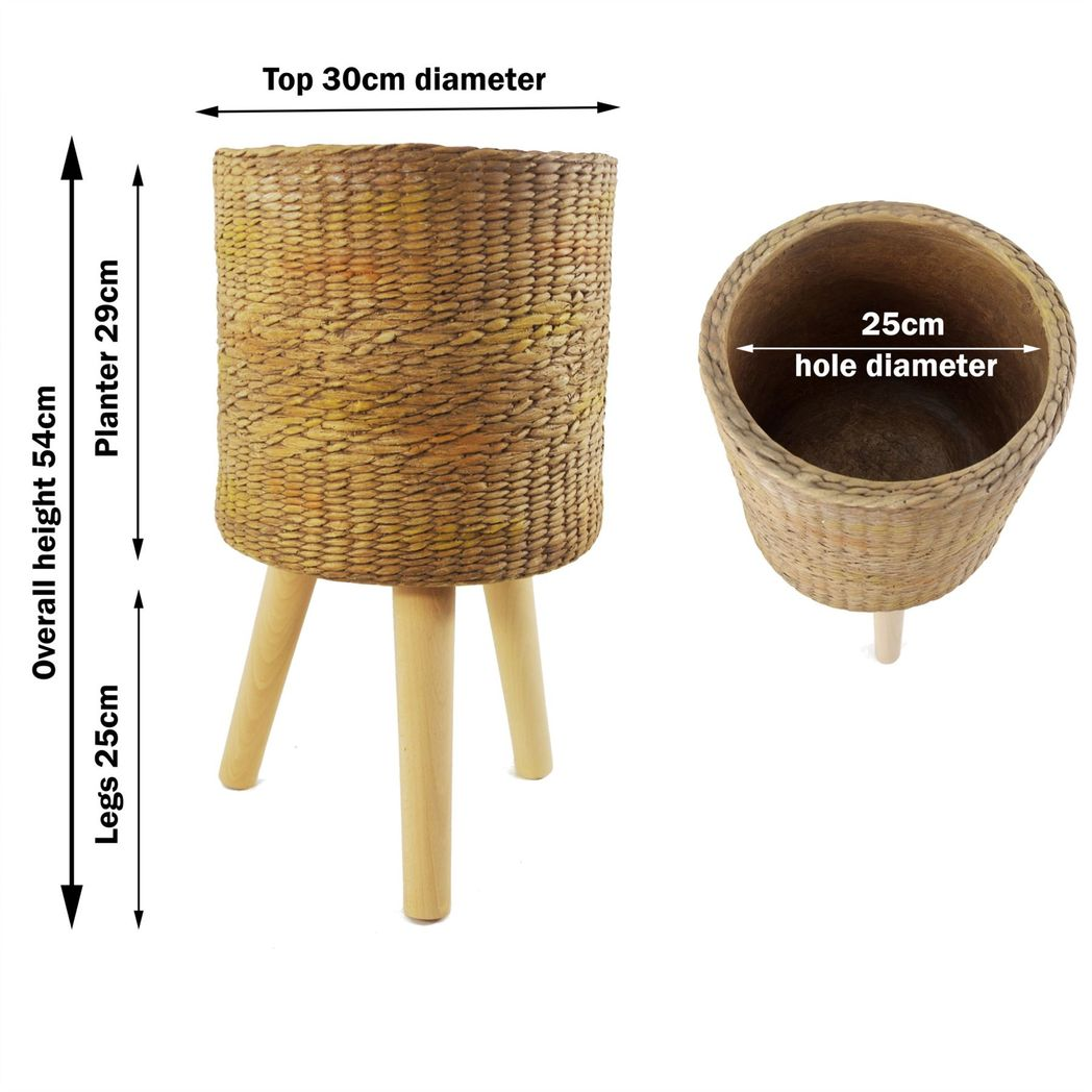 Leaf 54cm x 30cm Rattan Effect Fibreglass Composite Large Planter with Wooden Legs