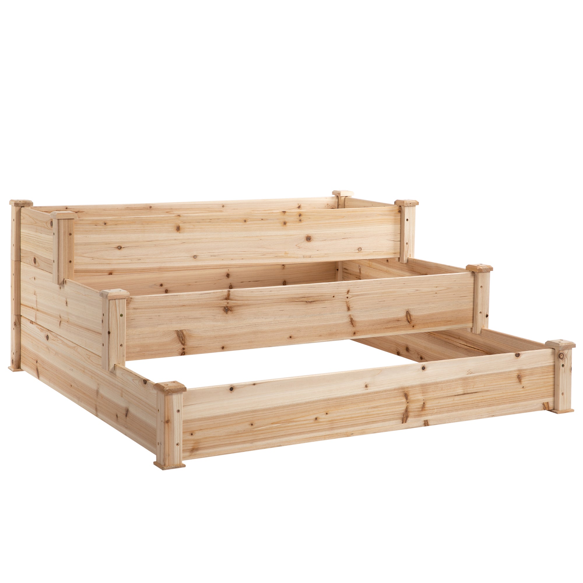 Outsunny Wooden 3-Tier Raised Planter Bed, 124x124x56cm