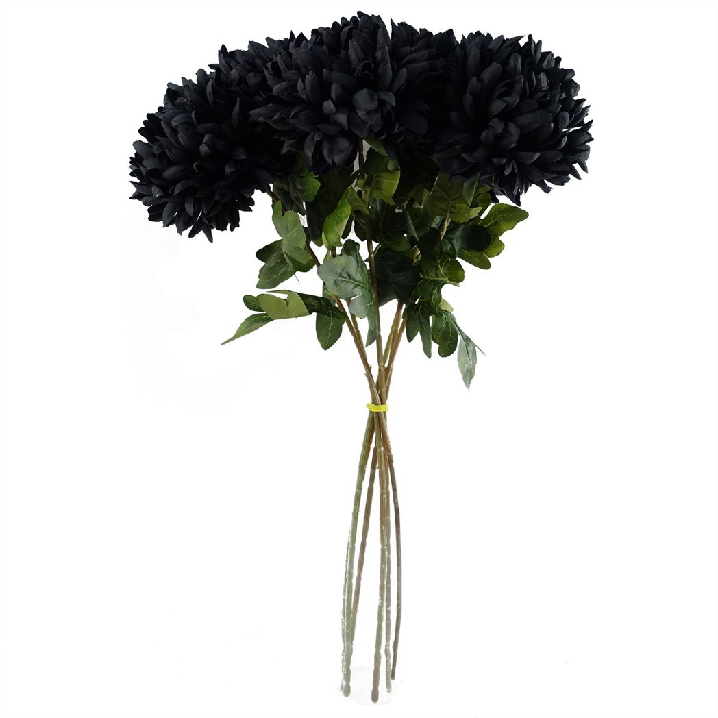 Leaf Pack of 6 Black Extra Large Reflex Chrysanthemum Silk Flower Stems 75cm