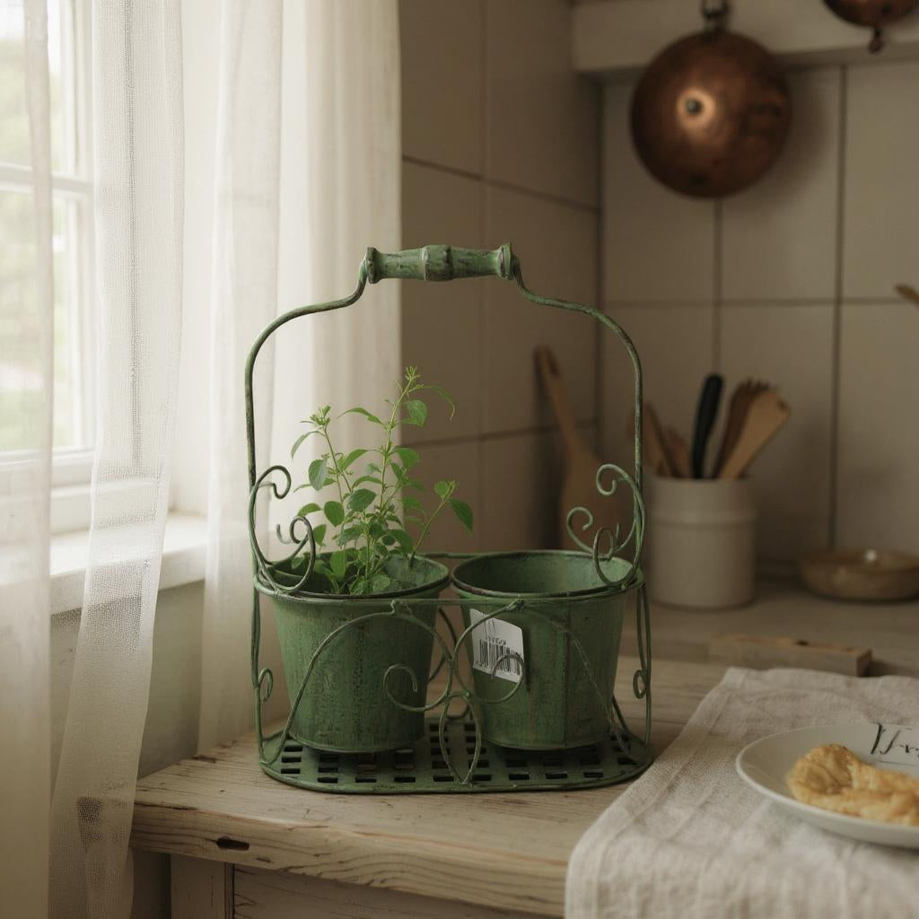 MSL Green 2 Pot Basket Planter with Handle for Indoor or Outdoor Use