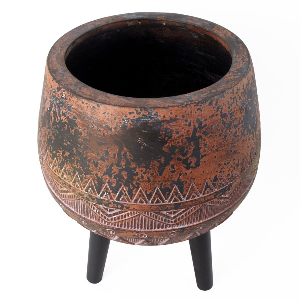 Leaf 44cm x 30cm Zaturn Planter Brown/Black with Legs, Fibreglass Composite, Rustic Finish