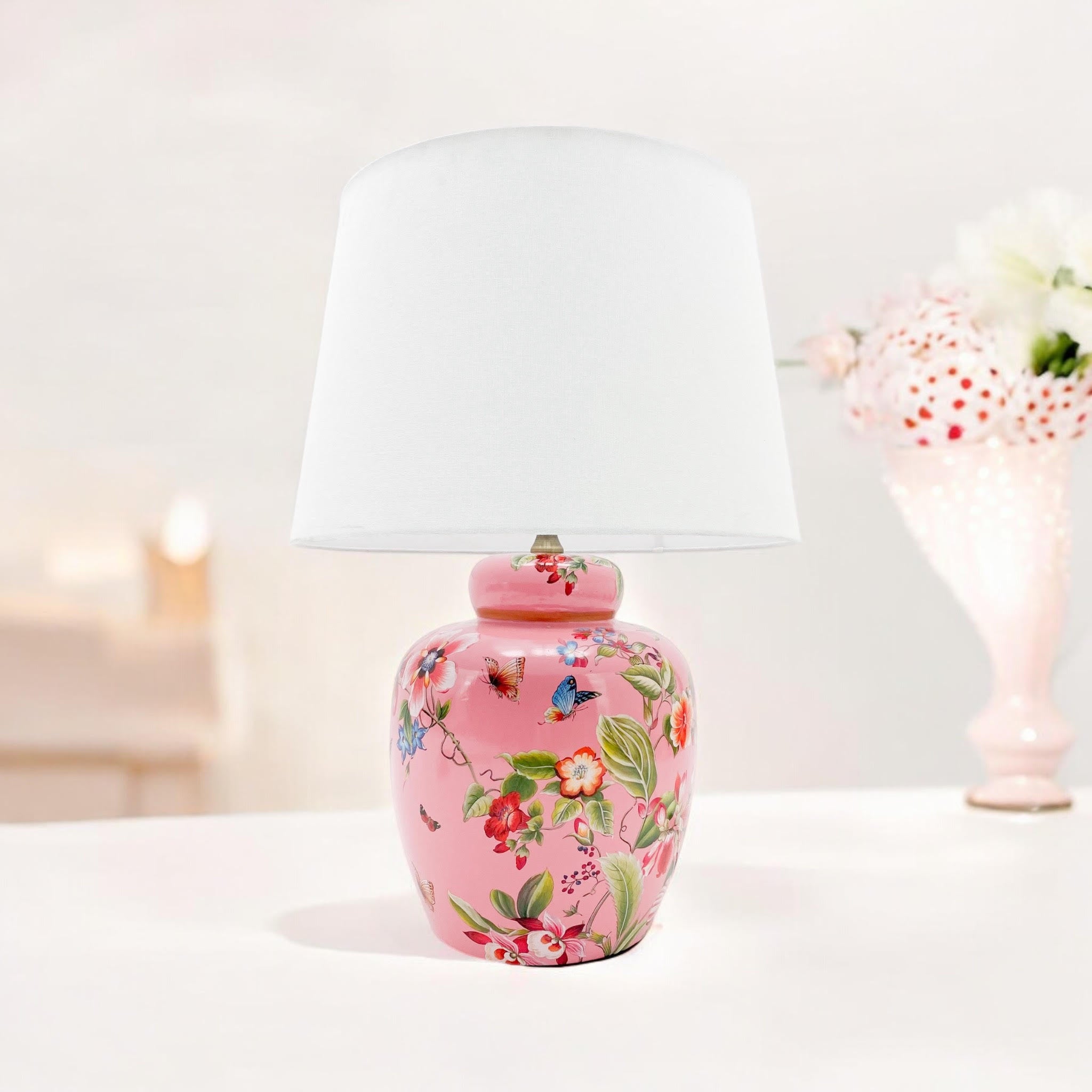 MSL 41cm Traditional Ceramic Table Lamp with Shade and Inline Rocker Switch