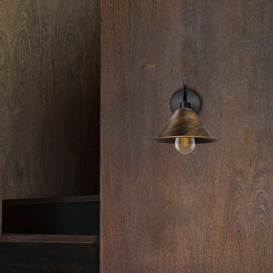 Vintage Brushed Copper Black Swan Neck Wall Sconce, Cone Shade