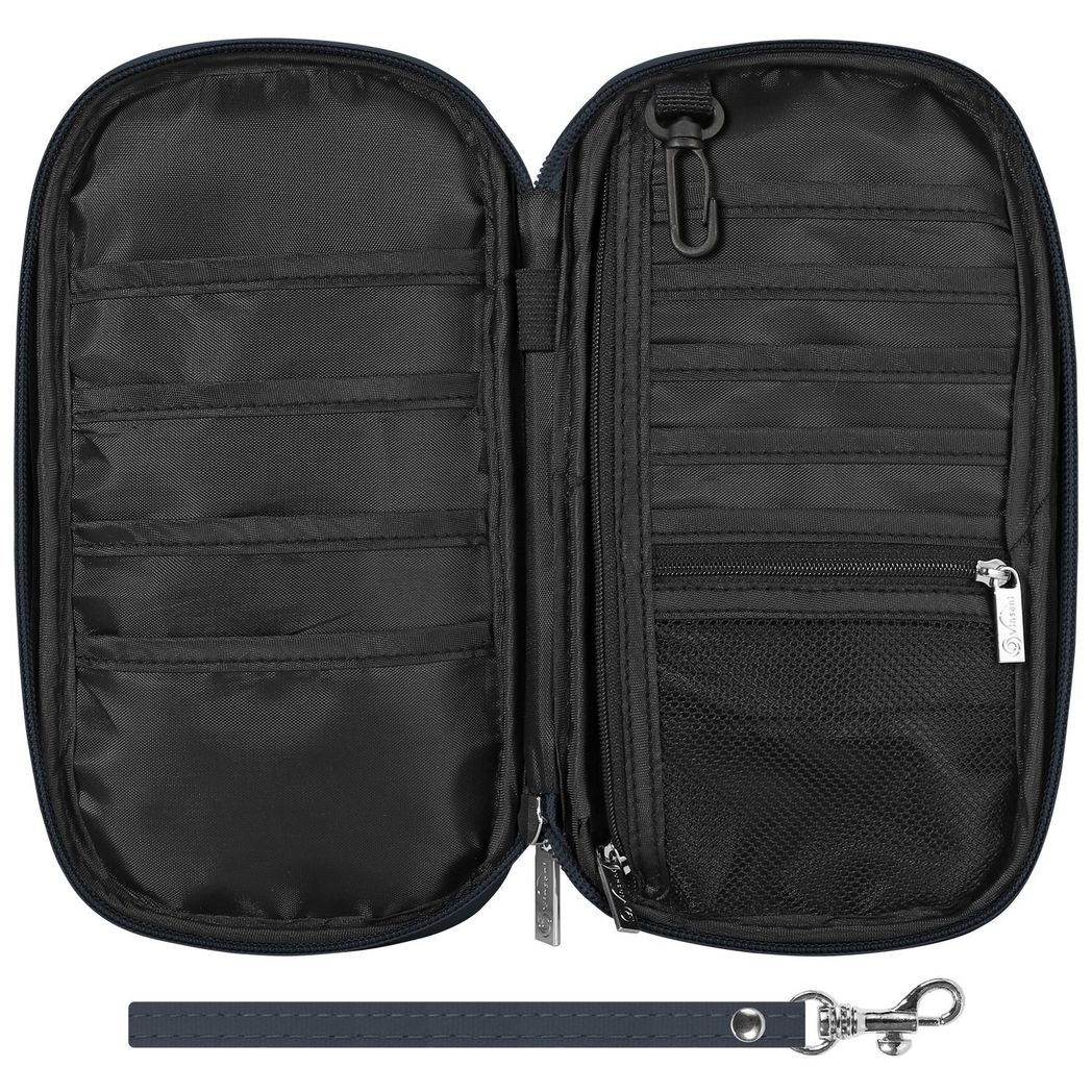 Vinsani Deluxe Passport Organizer Travel Wallet with RFID Protection, 4 Passport Holders, 5 Card Slots, Pen Slot and Zip Pocket