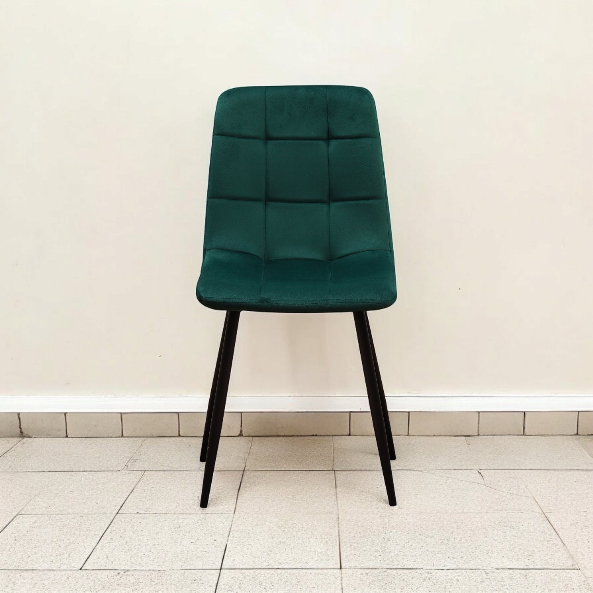 Green Fabric Chair with Black Metal Eiffel-Style Legs