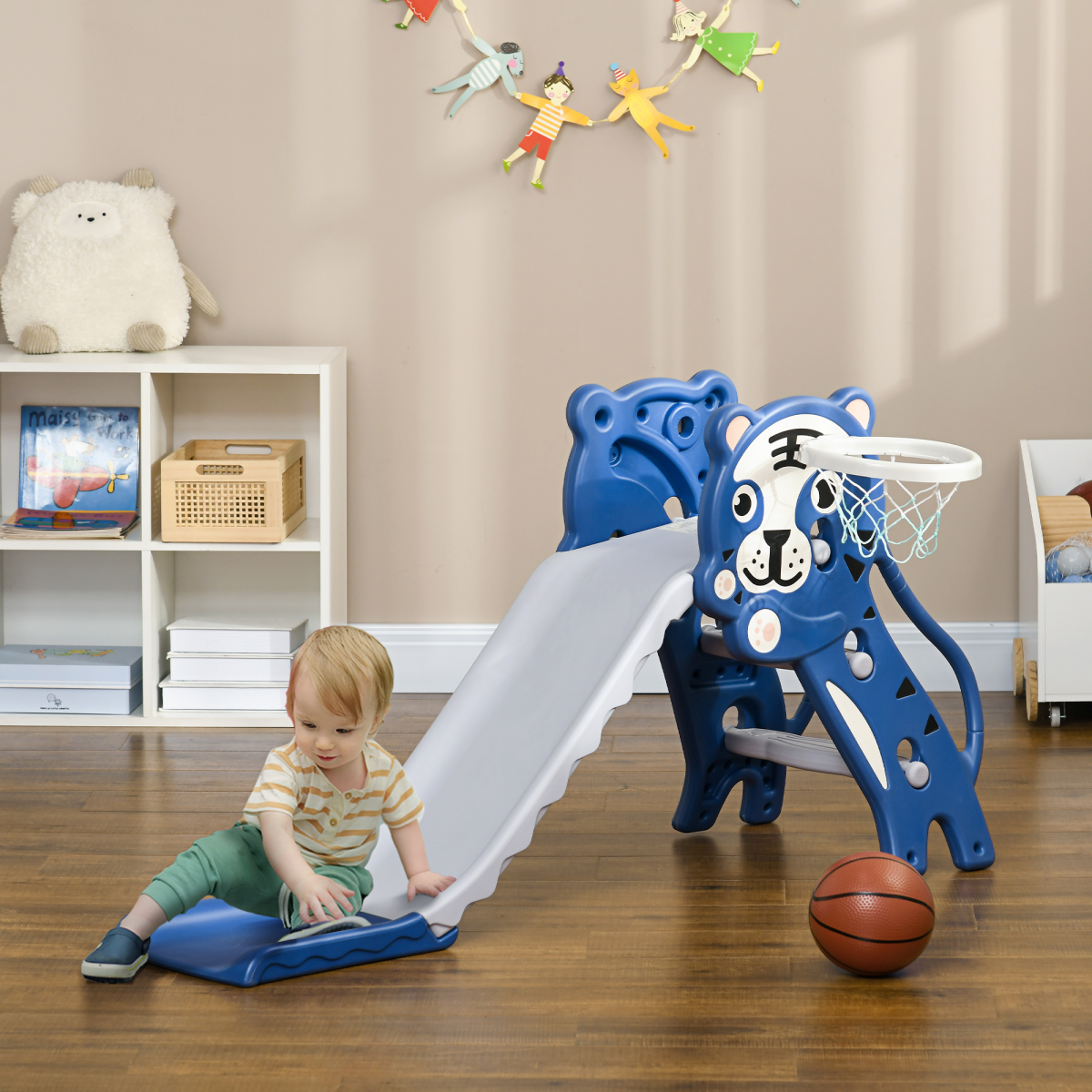AIYAPLAY Kids Slide with Basketball Hoop, Ages 18-36 Months