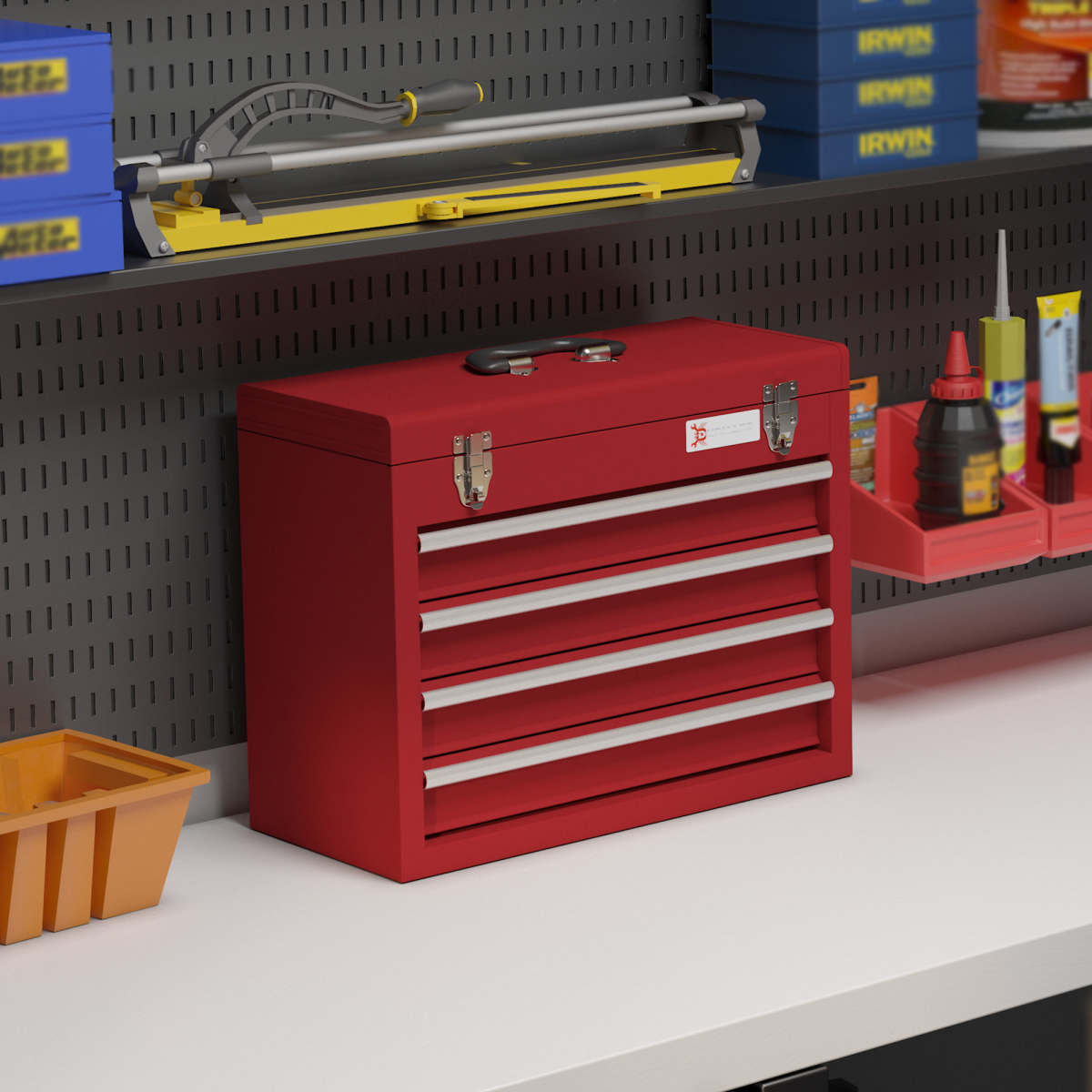 DURHAND Lockable 4-Drawer Steel Tool Chest with Ball-Bearing Slides
