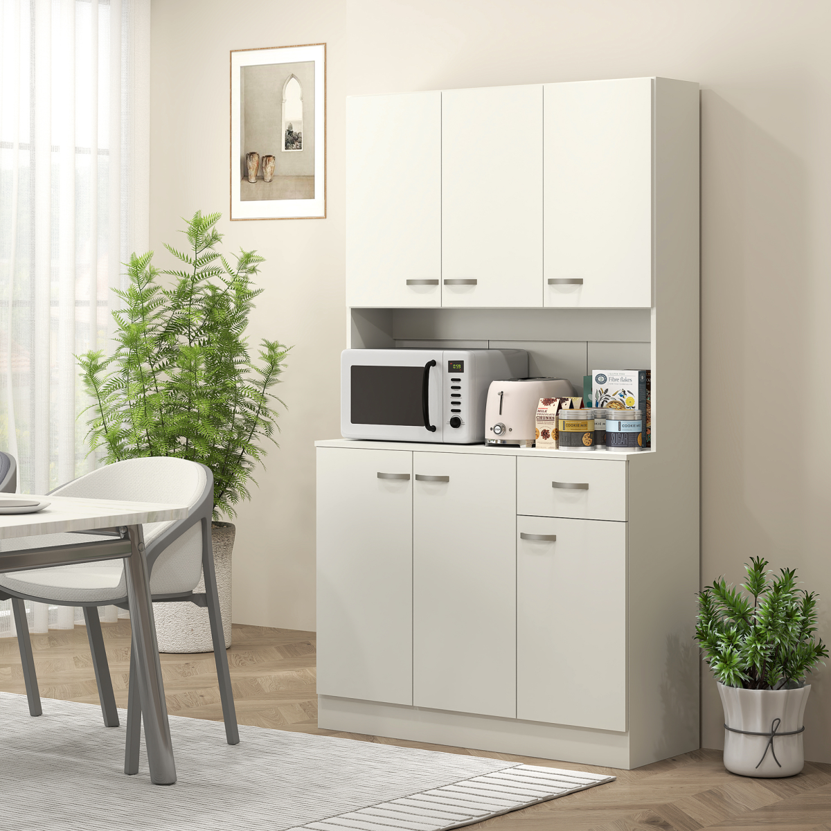 HOMCOM Freestanding Kitchen Storage Cabinet with Doors and Drawer, Cream White