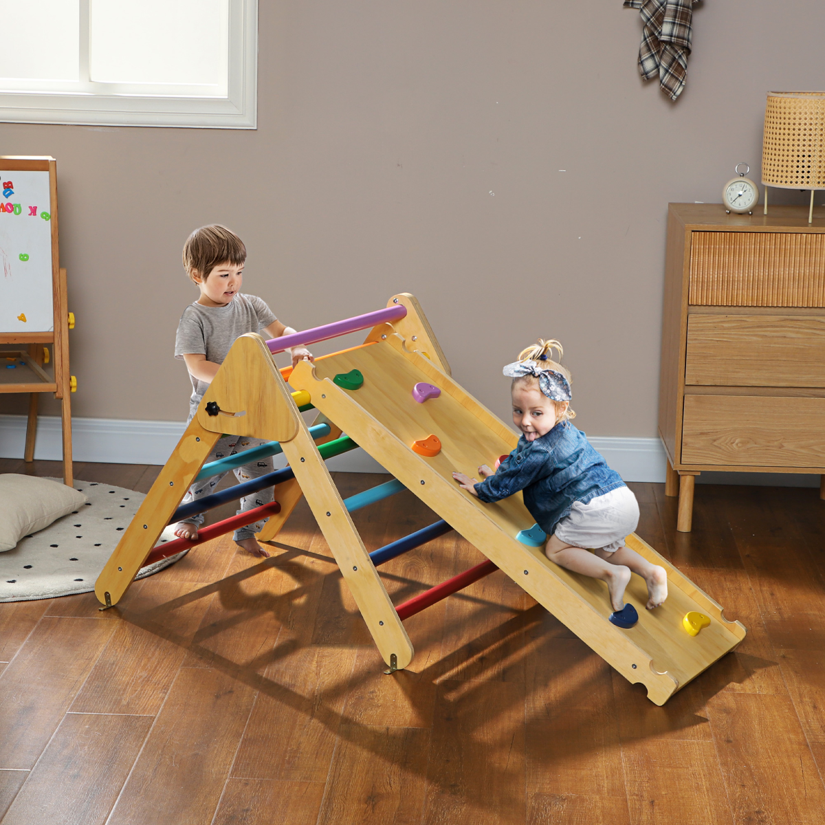 AIYAPLAY Wooden Indoor Toddler Climbing Frame with Slide Board