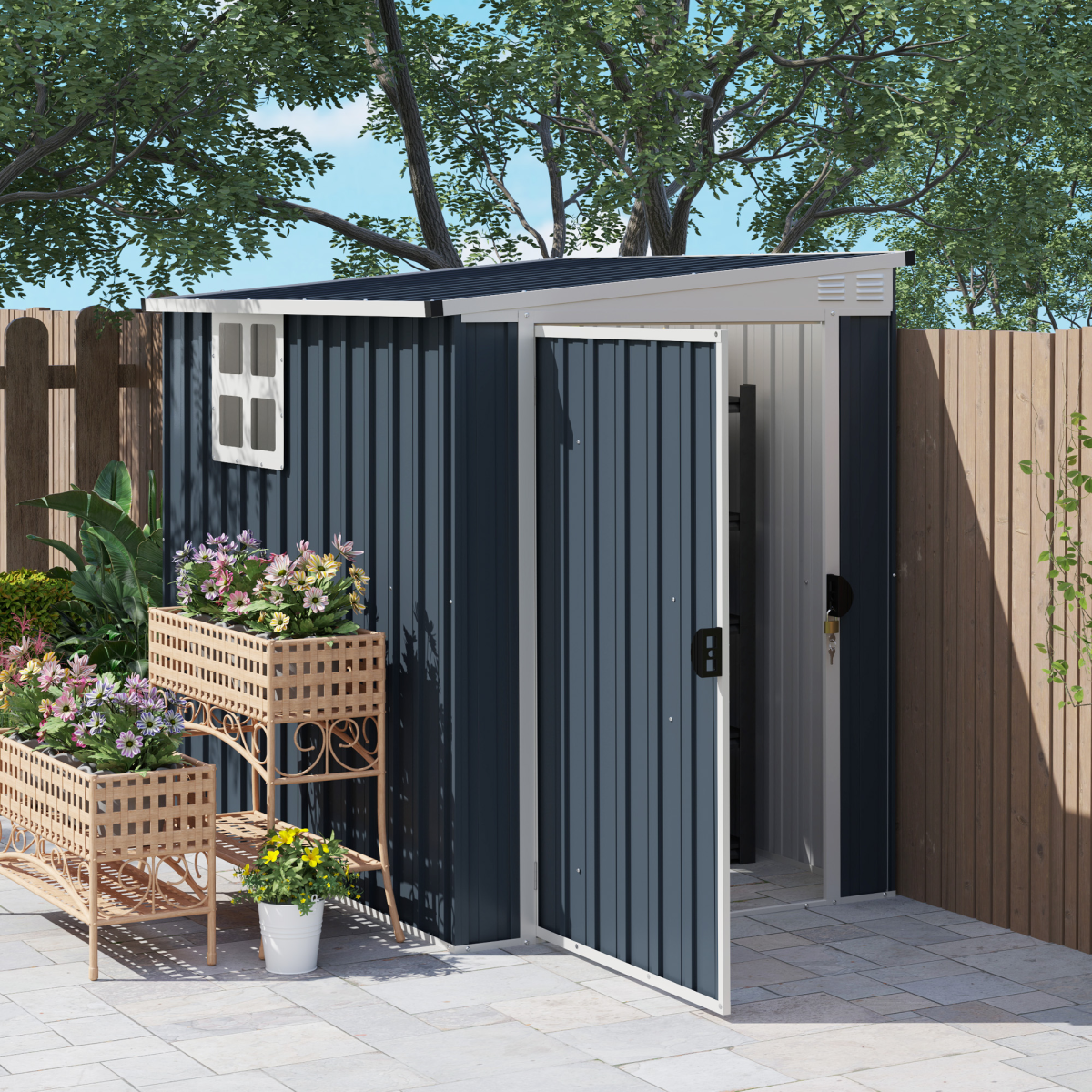 Outsunny 4 x 6ft Dark Grey Outdoor Garden Storage Shed with Window