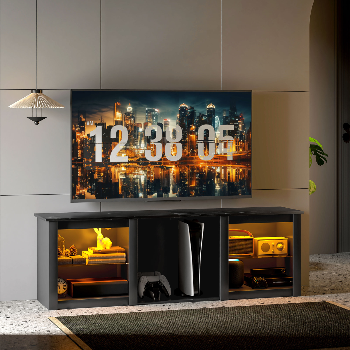 HOMCOM 160cm Black LED TV Stand for 65in TV
