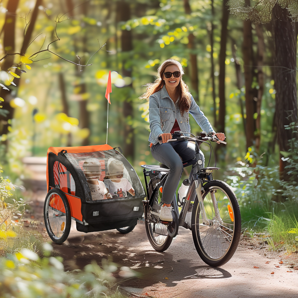 HOMCOM 18m 2-Seat Child Bike Trailer for Kid w/ Steel Frame Seat Belt Orange
