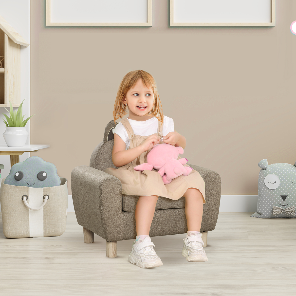 HOMCOM Kids Mini Sofa Toddler Armchair with Storage Bag Brown