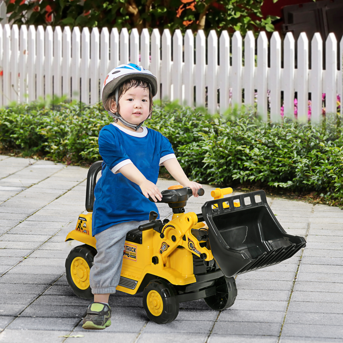 HOMCOM 3-in-1 Toddler Ride-On Bulldozer Scooter with Storage