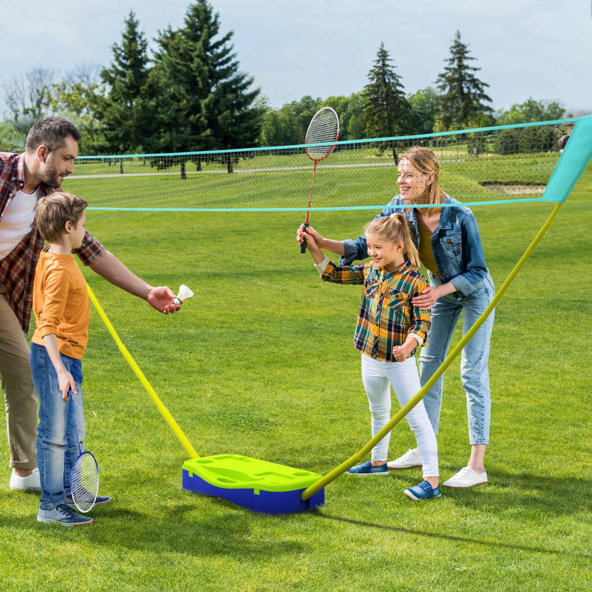 SPORTNOW Portable Badminton & Volleyball Net Set, Rackets, Shuttlecocks