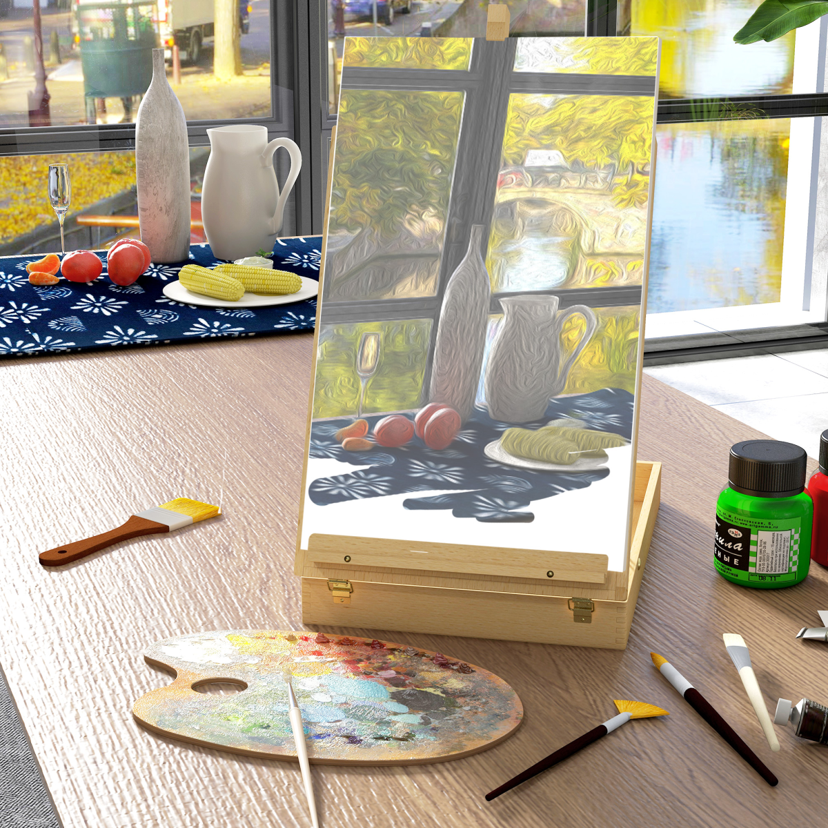 Vinsetto Wooden Table Easel Box with Carry Handle, Adjustable, Holds Canvases up to 61cm