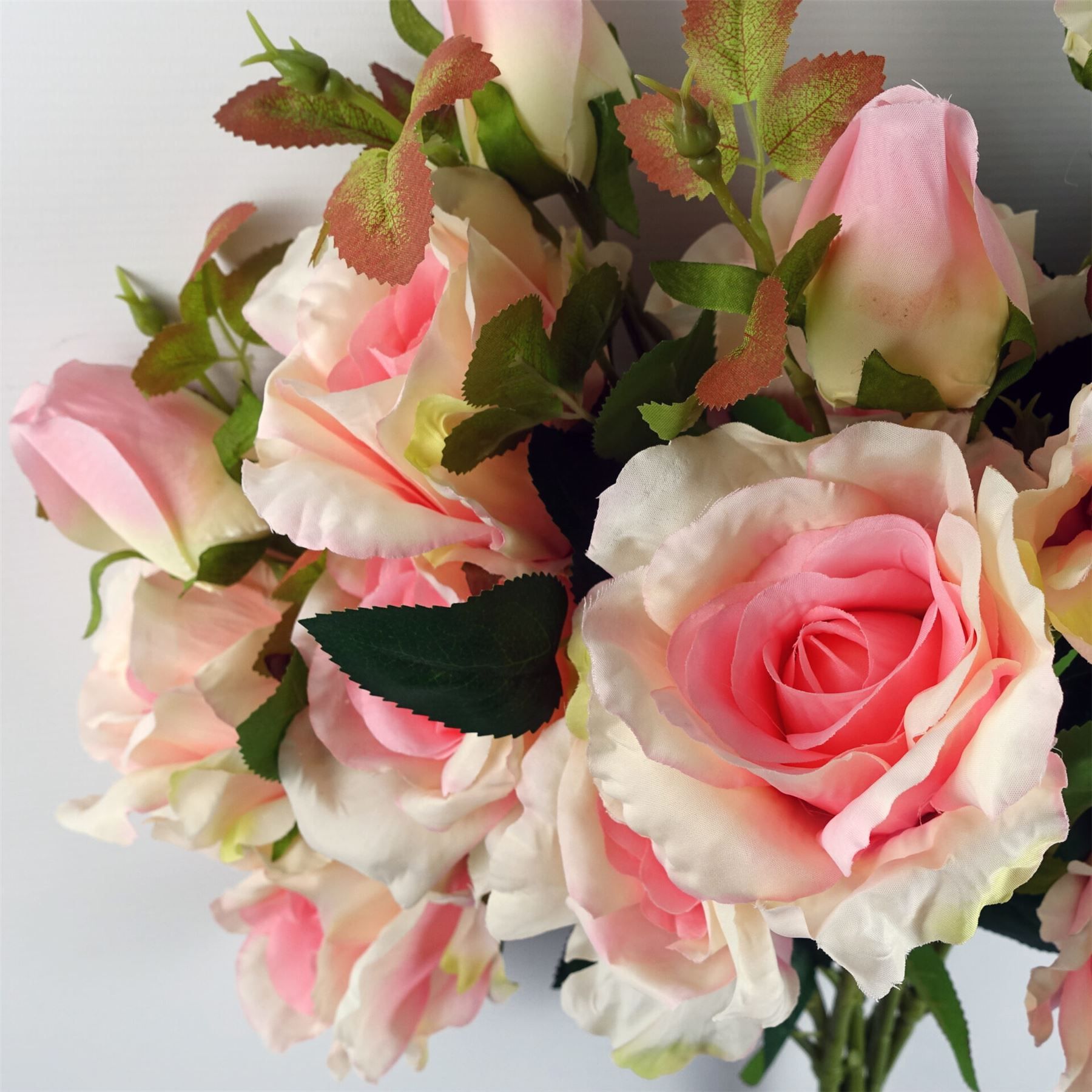 Leaf 80cm Artificial Pink Silk Rose Stem with 2 Large Flowers and Bud