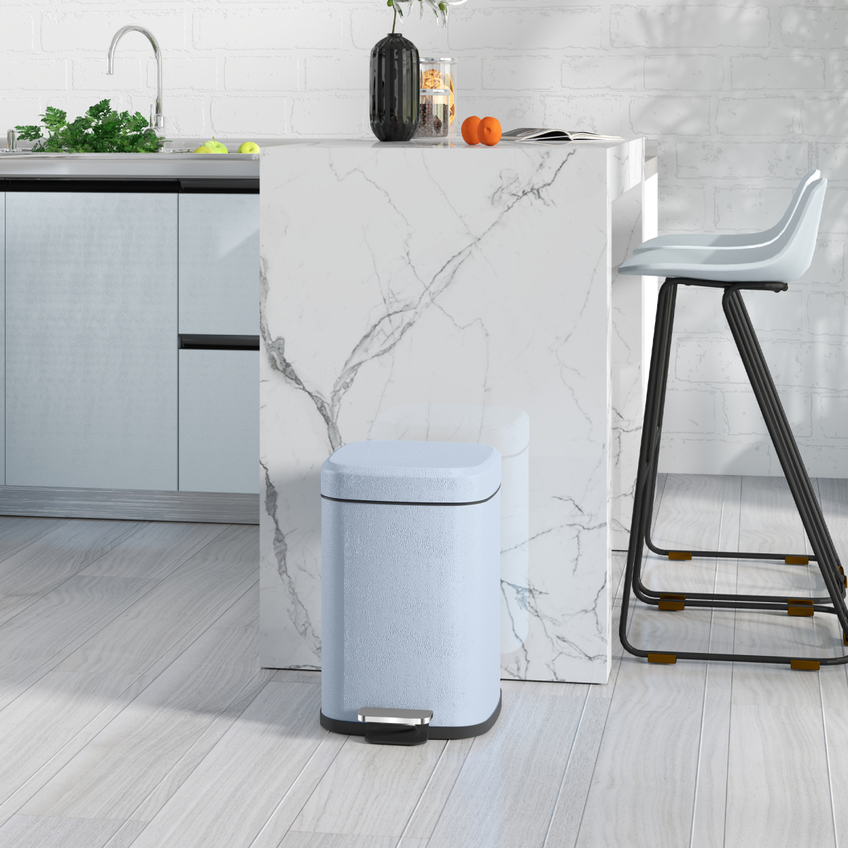 HOMCOM 12L Kitchen Pedal Bin with Soft-Close Lid, Light Blue