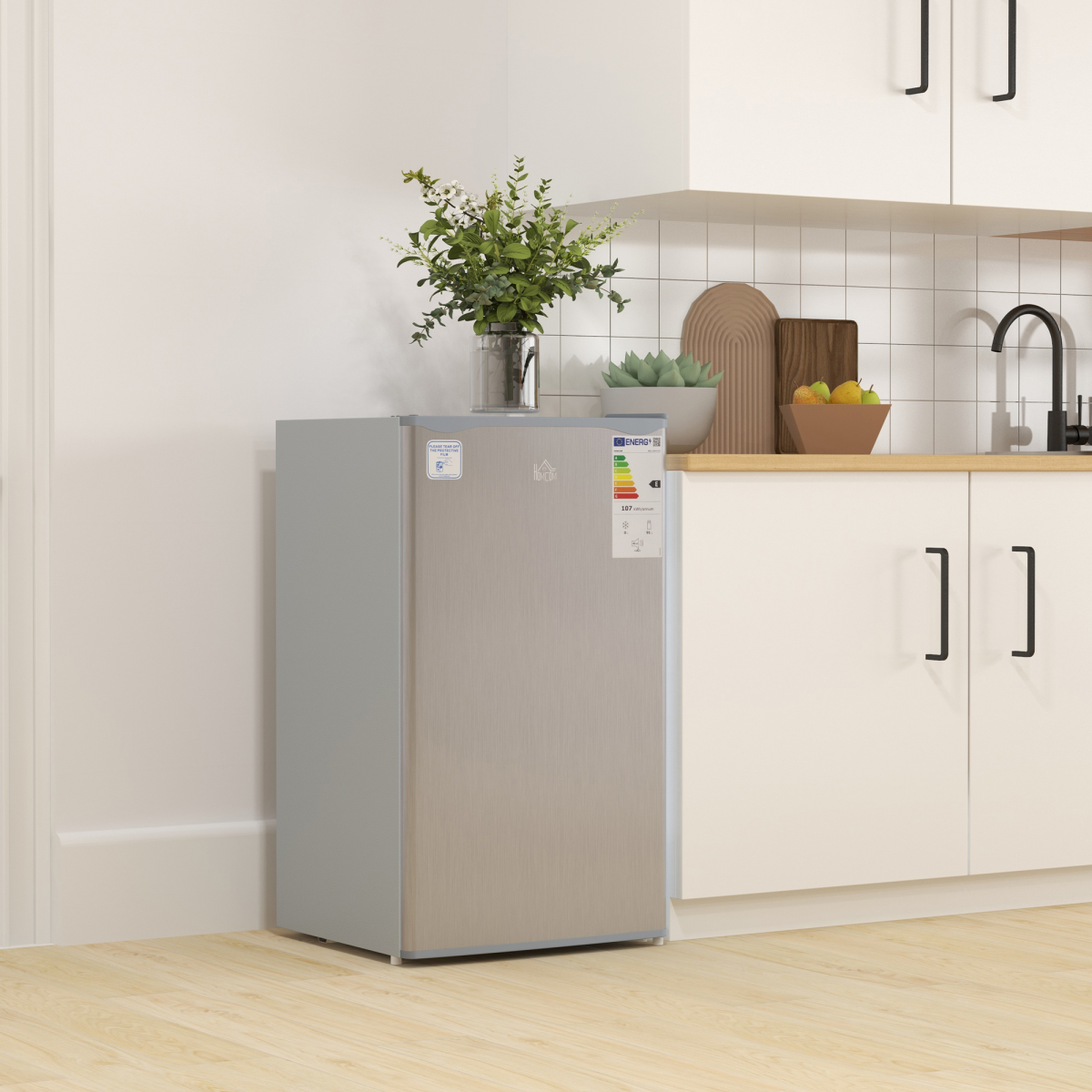 HOMCOM 91L Freestanding Under Counter Fridge, Reversible Door, Grey