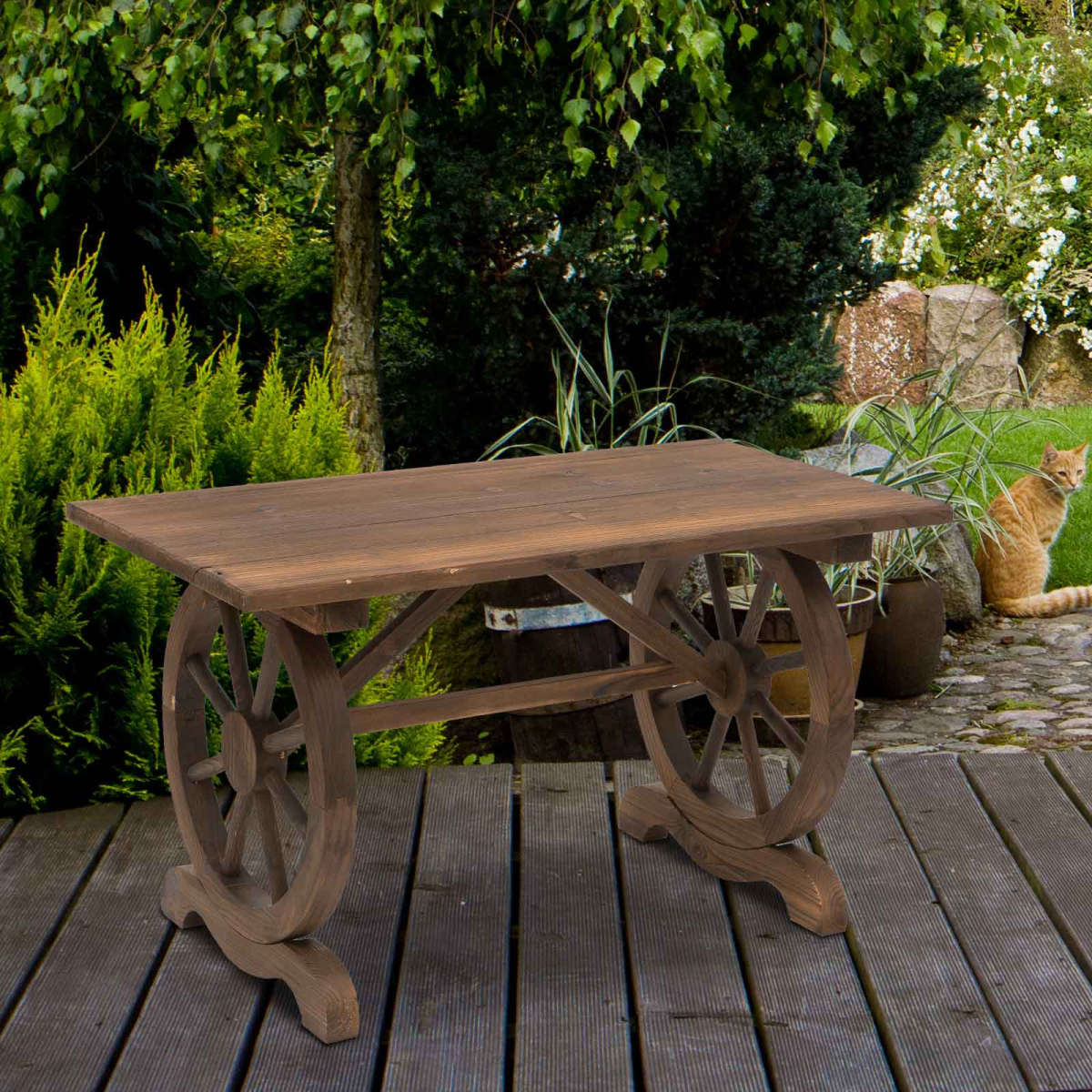 Outsunny Solid Fir Wood Garden Coffee Table, Water-Resistant Outdoor Patio Display Desk, Natural Wood Finish