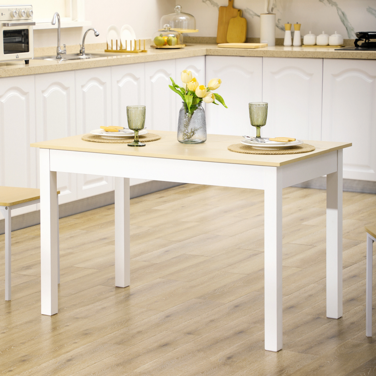 HOMCOM Dining Table for 4-6, Oak Wood Grain, Thick-Leg Kitchen Table