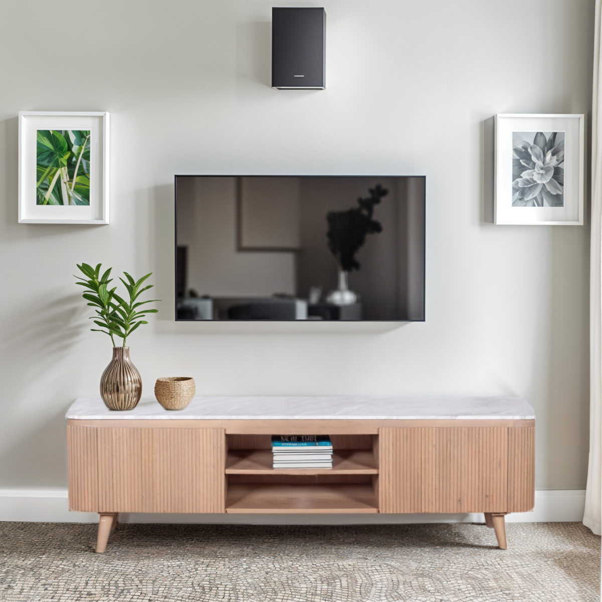 Ashford Natural Marble & Wood Large Tv Cabinet