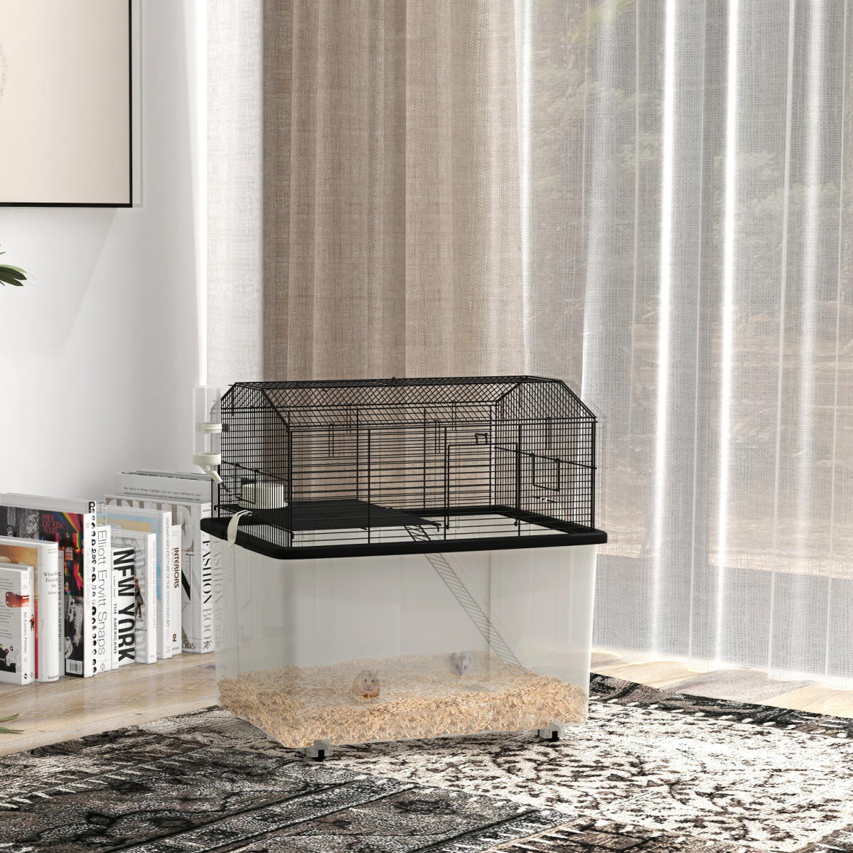 PawHut Two-Tier Hamster & Gerbil Cage with Deep Base, Ramp & Dish