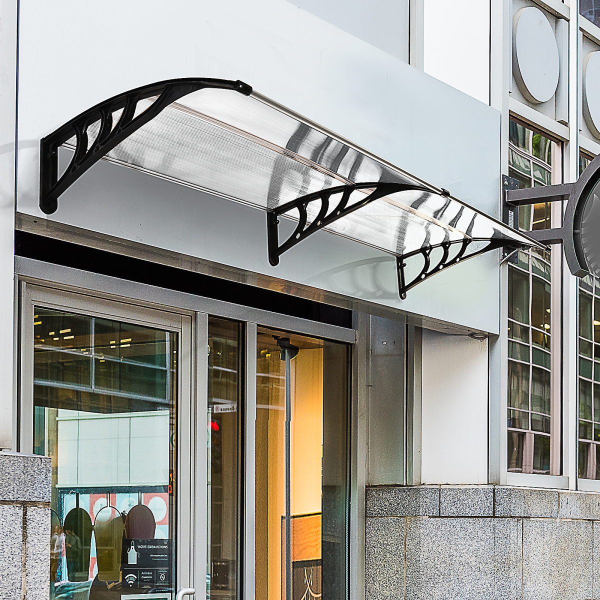 Outsunny Clear Polycarbonate Curved Awning for Windows, Doorways and Balconies, White, 80 x 195 x 23 cm