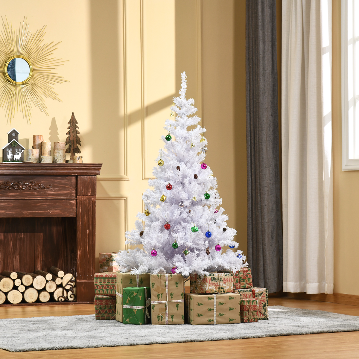 HOMCOM 5ft Snow Artificial Christmas Tree with 680 Tips, PVC Branches, Detachable Metal Base, White