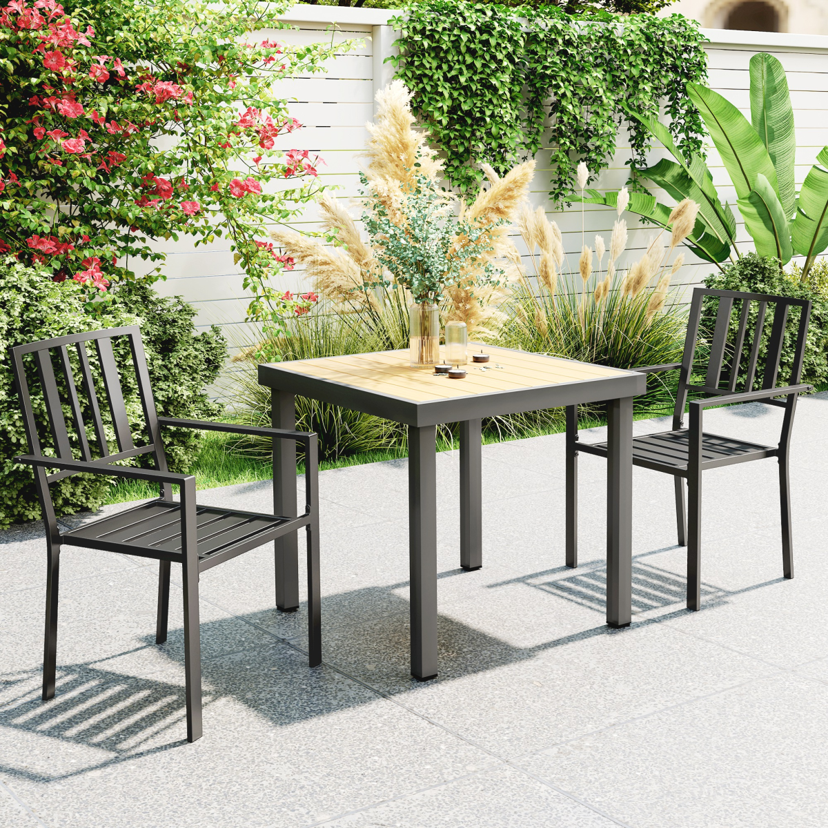 Outsunny Set of 2 Stackable Outdoor Garden Chairs, Black Steel