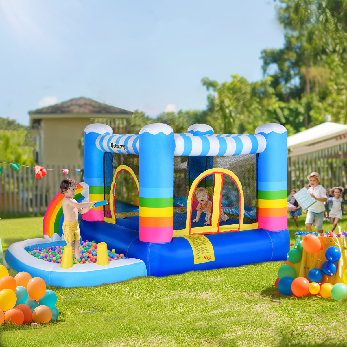 Kids Bouncy Castle Trampoline with Pool, Net & Blower, 3-8 Years
